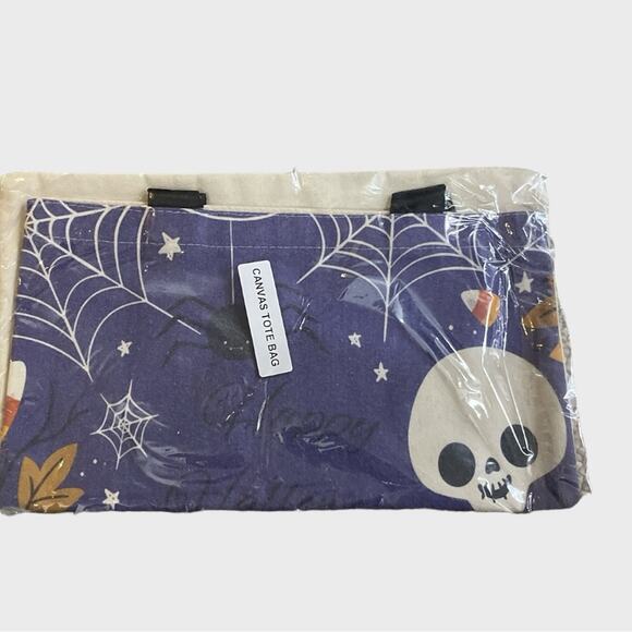 Women's Spooky Fun Halloween Skelton Pattern Canvas Tote Bag - Picture 8 of 9